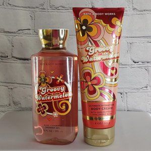 BATH & BODY WORKS 'GROOVY WATERMELON' 2-PIECE BODY WASH,CREAM SET 'DISCO EDITION